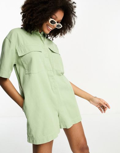 Combishort oversize en sergé - Sauge - Asos Design - Modalova