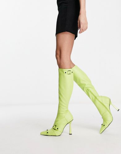 Cannes 2 - Bottes hauteur genou à talon avec détails métalliques - Citron - Asos Design - Modalova