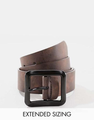 Ceinture en similicuir avec boucle carrée - Marron - Asos Design - Modalova