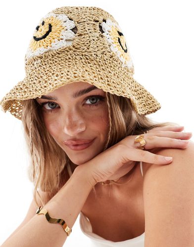 Chapeau de paille pliable avec smileys crochetés - Asos Design - Modalova