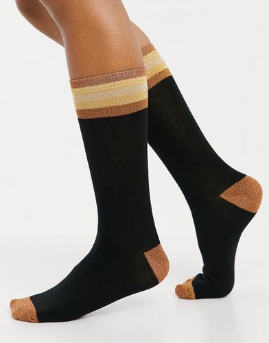 Chaussettes longueur mi-mollet à rayures pailletées - Noir et doré - Asos Design - Modalova