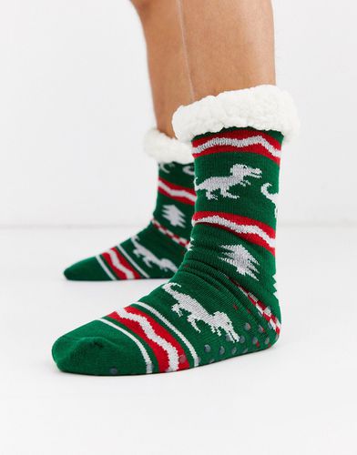Chaussons-chaussettes de Noël à motif dinosaures en jacquard avec doublure - Asos Design - Modalova