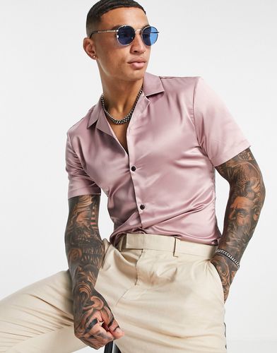 Chemise ajustée en satin avec col à revers - sombre - Asos Design - Modalova