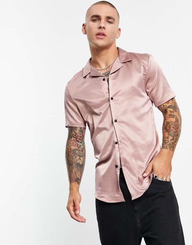 Chemise ajustée en satin avec col à revers - sombre - Asos Design - Modalova