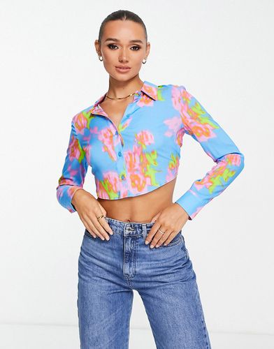 Chemise courte à dos ouvert et imprimé rose - Bleu vif - Asos Design - Modalova