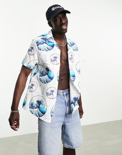 Chemise décontractée aspect lin avec col à revers et imprimé Hokusai - Asos Design - Modalova