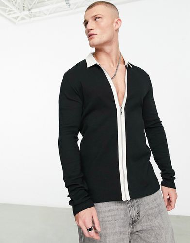 Chemise en jersey côtelé à manches longues et bordures contrastantes - /écru - Asos Design - Modalova