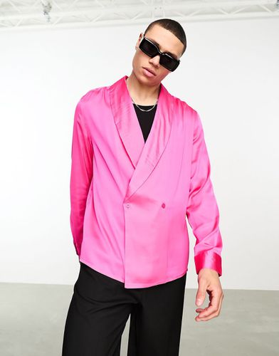 Chemise en satin à manches longues et double boutonnage avec col châle - fluo - Asos Design - Modalova