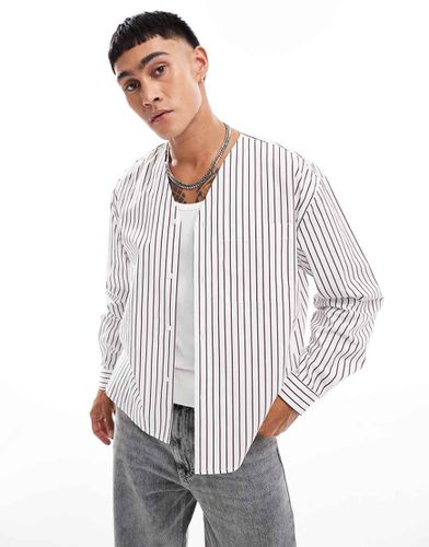 Chemise manches longues oversize à col style maillot de base ball - Rayures - Asos Design - Modalova