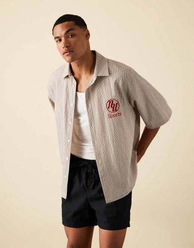 Chemise oversize coupe carre  carreaux et broderie sur le devant - Marron - Asos Design - Modalova