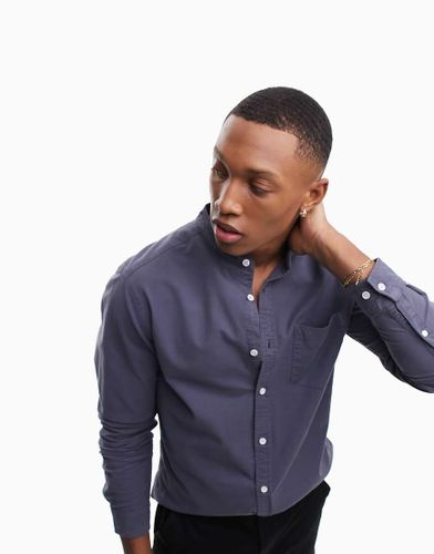 Chemise Oxford coupe slim à col grand-père - Marine - Asos Design - Modalova