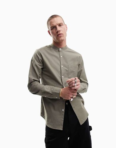 Chemise oxford coupe slim avec col grand-père - Kaki délavé - Asos Design - Modalova