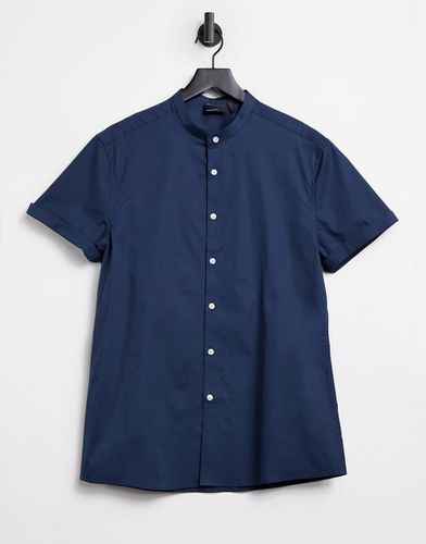 Chemise stretch coupe skinny avec col grand-père - Bleu - Asos Design - Modalova