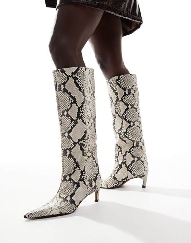 Cleo - Bottes montantes effet serpent en cuir de qualité supérieure à petit talon - Asos Design - Modalova