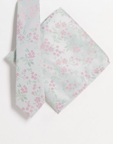 Cravate fine et carré de poche à petites fleurs - Sauge/rose - Asos Design - Modalova