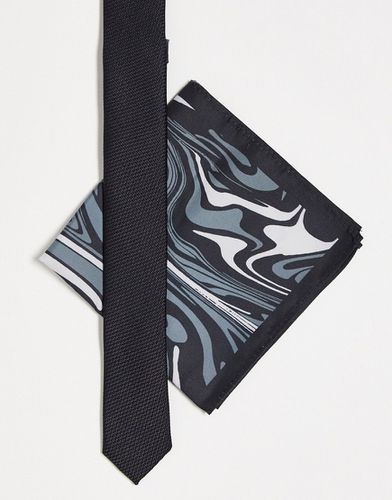 Cravate fine et pochette imprimé volutes - et gris - Asos Design - Modalova