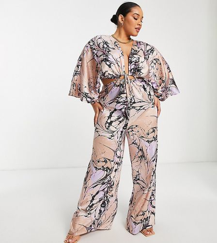 Curve - Combinaison en satin à manches kimono et imprimé marbré - Asos Design - Modalova