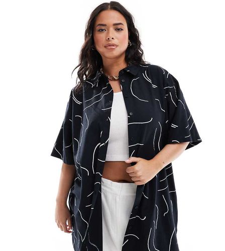 ASOS DESIGN Curve - Chemise oversize d'ensemble en lin à imprimé - Noir et blanc - Asos Curve - Modalova