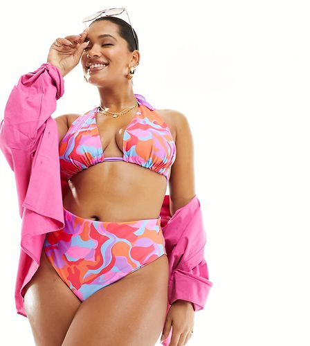 ASOS DESIGN Curve - Bas de bikini taille haute échancré réversible - Imprimé abstrait - Asos Curve - Modalova