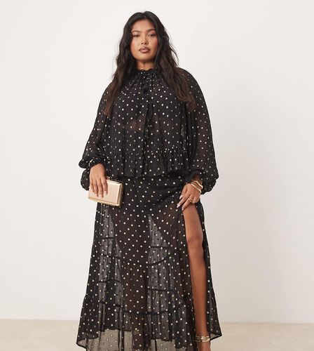 ASOS DESIGN Curve - Jupe longue à pois métallisés - Noir et doré - Asos Curve - Modalova