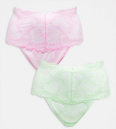 ASOS DESIGN Curve - Lot de 2 strings en dentelle avec taille large - Rose bonbon/vert pistache - Asos Curve - Modalova