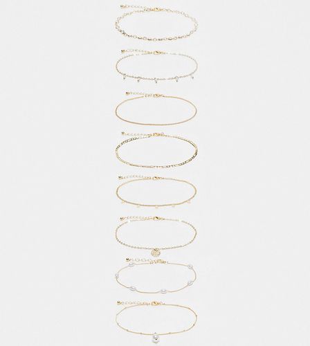ASOS DESIGN Curve - Lot de 8 bracelets de cheville avec chaînes et perles fantaisie - Asos Curve - Modalova