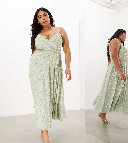 ASOS DESIGN Curve - L'invitée - Robe caraco mi-longue ornementée - sauge - Asos Curve - Modalova