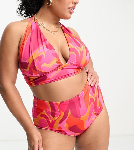 Curve - Mix and Match - Haut de bikini dos nu à décolleté plongeant et imprimé tourbillon abstrait - Asos Design - Modalova
