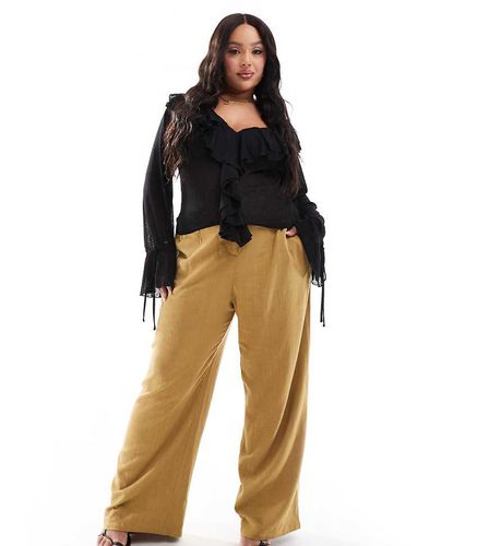 ASOS DESIGN Curve - Pantalon ajusté ample en lin avec taille haute et surpiqûres - Olive - Asos Curve - Modalova