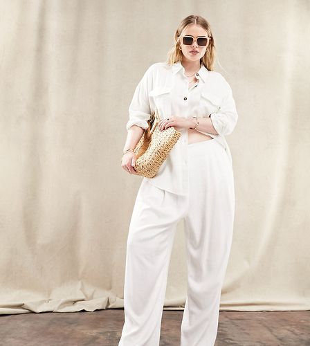 Curve - Pantalon en lin mélangé avec taille surpiquée - Asos Design - Modalova