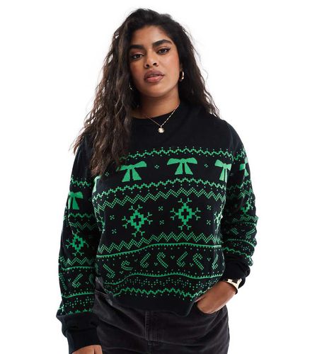 ASOS DESIGN Curve - Pull de Noël ras de cou avec motif jacquard - Noir et vert - Asos Curve - Modalova