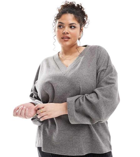 ASOS DESIGN Curve - Pull oversize ultra doux à col V - Anthracite - Asos Curve - Modalova