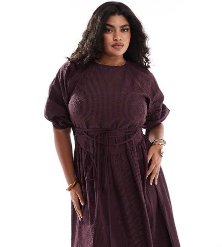 ASOS DESIGN Curve - Robe à carreaux mi-longue avec liens noués à la taille - Bordeaux - Asos Curve - Modalova