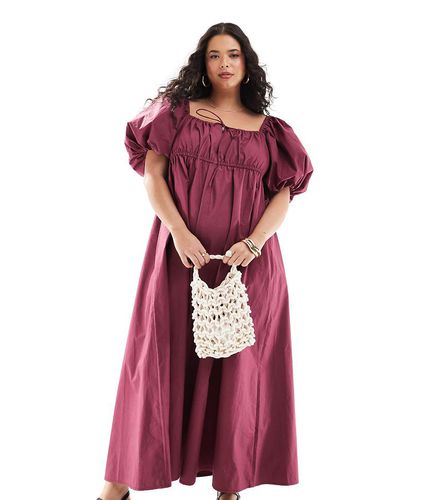 ASOS DESIGN Curve - Robe babydoll mi-longue à manches bouffantes - Bordeaux - Asos Curve - Modalova