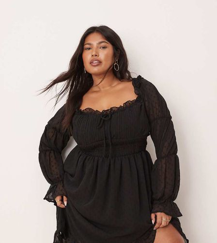 ASOS DESIGN Curve - Robe courte tendance folk en plumetis avec manches longues et taille froncée - Asos Curve - Modalova