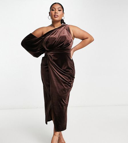 ASOS DESIGN Curve - Robe fourreau mi-longue drapée asymétrique en velours - Rouille - Asos Curve - Modalova