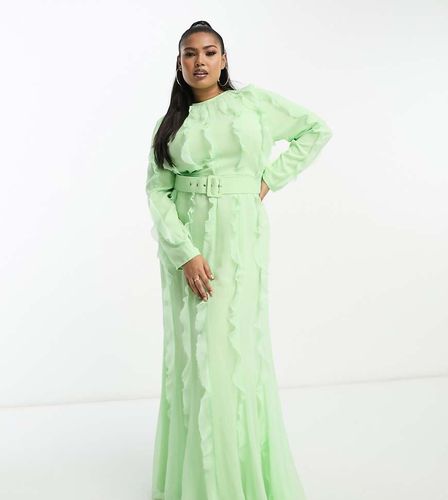 ASOS DESIGN Curve - Robe longue à manches longues et détails à volants - Menthe - Asos Curve - Modalova