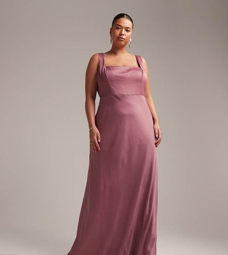 ASOS DESIGN Curve - Robe longue de demoiselle d'honneur en satin à encolure carrée - Orchidée - Asos Curve - Modalova