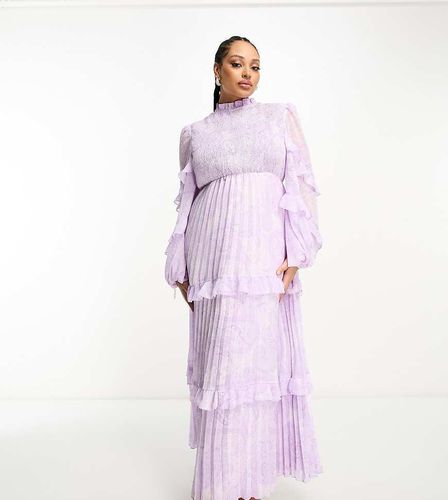 ASOS DESIGN Curve - Robe longue plissée à imprimé cachemire avec col montant et corsage froncé - Asos Curve - Modalova