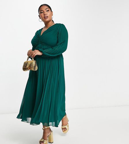 ASOS DESIGN Curve - Robe mi-longue à décolleté plongeant et corsage plissé - forêt - Asos Curve - Modalova