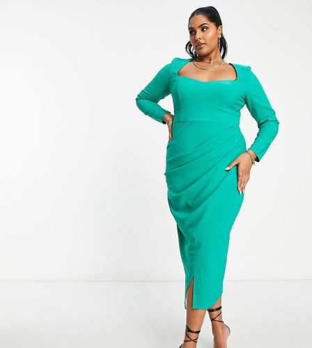 ASOS DESIGN Curve - Robe mi-longue à encolure caur avec jupe portefeuille froncée - émeraude - Asos Curve - Modalova