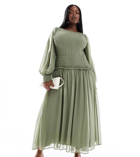 ASOS DESIGN Curve - Robe mi-longue avec liens noués au dos et corsage froncé - Asos Curve - Modalova