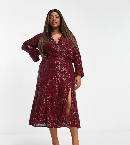 ASOS DESIGN Curve - Robe mi-longue drapée et boutonnée à ornements - Baie - Asos Curve - Modalova