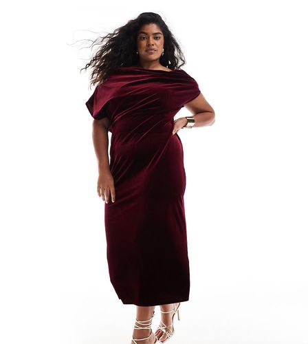 ASOS DESIGN Curve - Robe mi-longue effet velours avec encolure sculpturale - Bordeaux - Asos Curve - Modalova