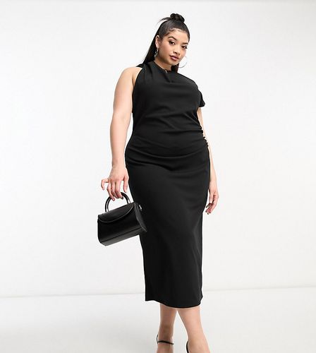 ASOS DESIGN Curve - Robe mi-longue froncée aux épaules avec col montant - Noir - Asos Curve - Modalova