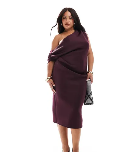 ASOS DESIGN Curve - Robe mi-longue plissée à épaules tombantes - Aubergine - Asos Curve - Modalova