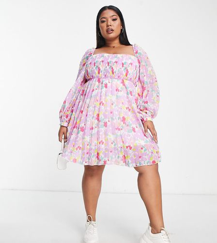 ASOS DESIGN Curve - Robe patineuse courte plissée à encolure carrée - Lilas fleuri - Asos Curve - Modalova