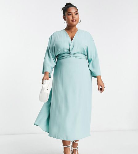 ASOS DESIGN Curve - Robe patineuse mi-longue torsadée sur le devant à manches chauve-souris - Euf de canard - Asos Curve - Modalova