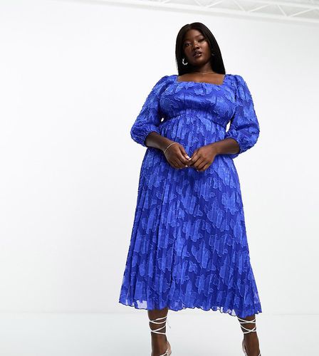 ASOS DESIGN Curve - Robe plissée mi-longue en dévoré avec décolleté en caur - Cobalt - Asos Curve - Modalova