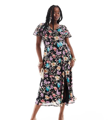 ASOS DESIGN Curve - Robe rétro mi-longue à imprimé fleuri et surpiqûres - Noir - Asos Curve - Modalova